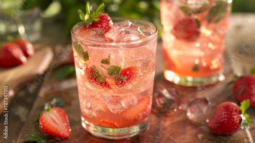 Two Glasses Filled With Ice and Strawberries