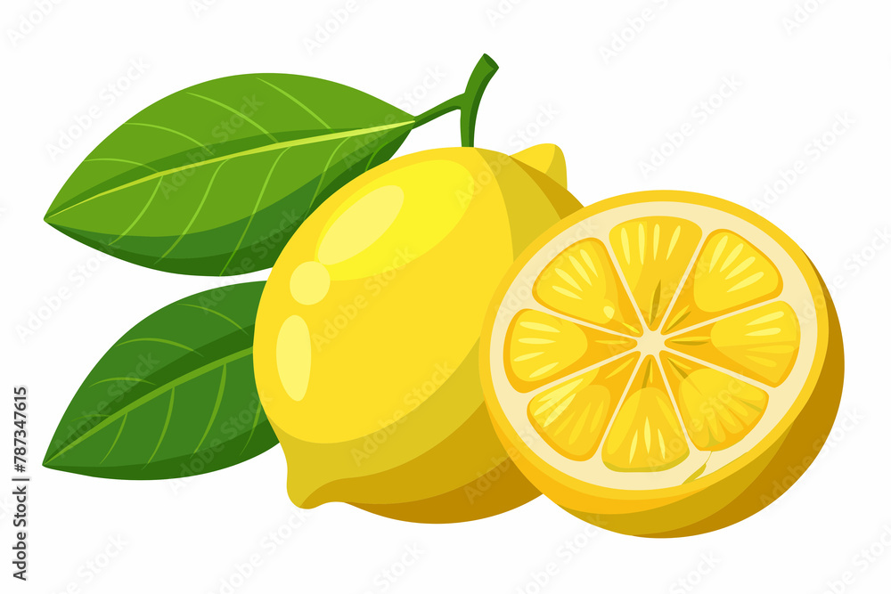 Lemons with leaves on a white background. Vector illustration. Lemons with leaves on a white background. Vector illustration.