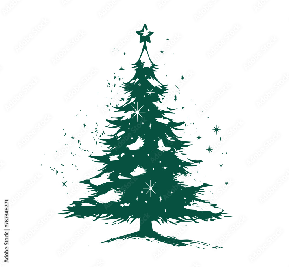 Fototapeta premium Christmas tree, hand drawn style. 
