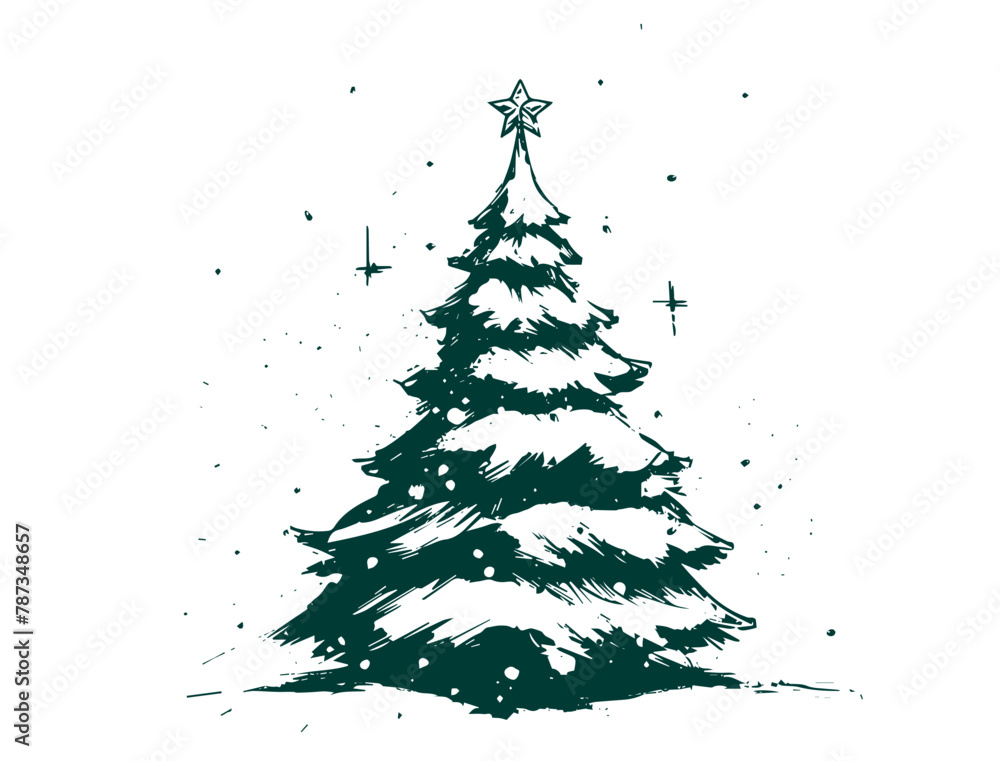 Christmas tree, hand drawn style. Christmas tree, hand drawn style.