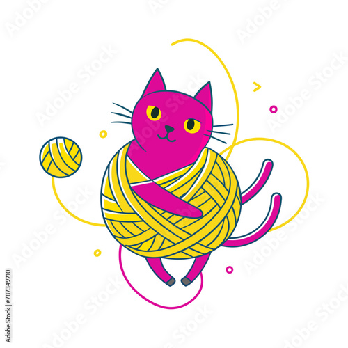 Unraveling Frustration The Determined Escape of a Cat Caught in Yarn Chaos - A Graphic T-shirt Tale