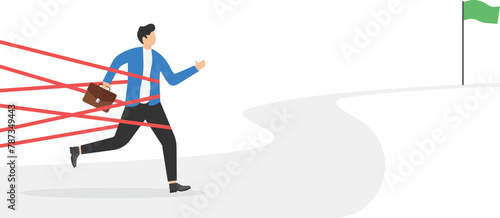 Trapped businessman struggling through red tape, Unable Move Freely

