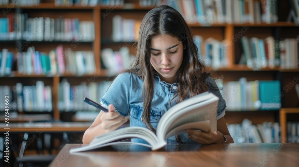 A student sitting at a desk, eagerly flipping through a new textbook.