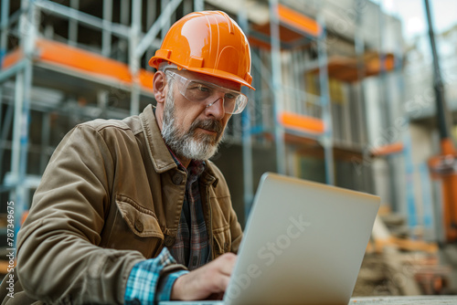 Mature architect working on Computer Ipad in construction site