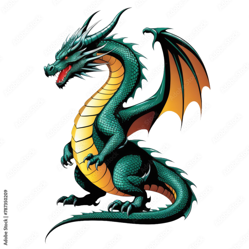 Fototapeta premium green dragon on white