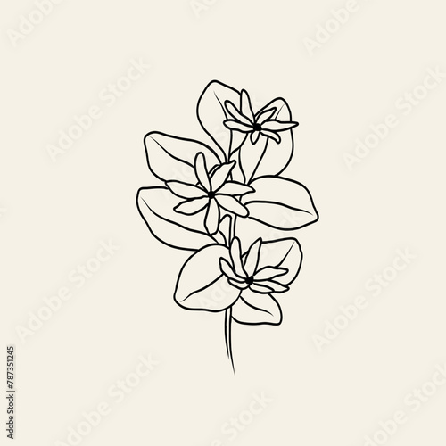Line art Tahitian gardenia flower branch