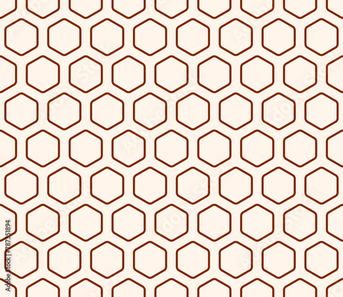 Mosaic background. Rust color on matching background. Bold rounded hexagons mosaic cells with padding. Hexagonal cells. Seamless pattern. Tileable vector illustration.
