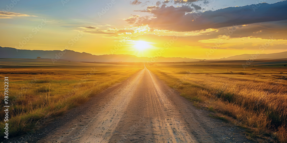 sunset on the road, ai generated.