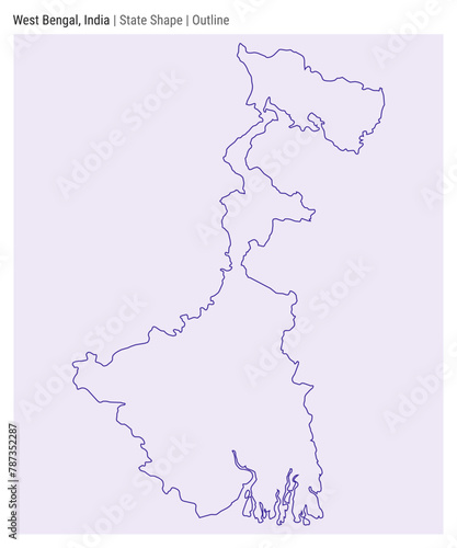 West Bengal, India. Simple vector map. State shape. Outline style. Border of West Bengal. Vector illustration.