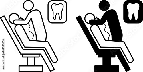 Dentistry icons. Black and White Vector Patient Dental Treatment Icons. Dentist. Dental Surgery. Dental restoration. Medicine Concept