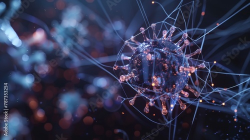 A low-poly wireframe animation of a virus spreading through a network, symbolizing a digital infection.