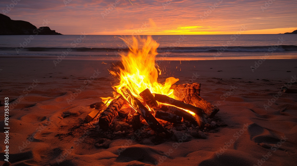 Bonfire against the backdrop of sunset or sunrise on the beach. Bonfire against the backdrop of sunset or sunrise on the beach.