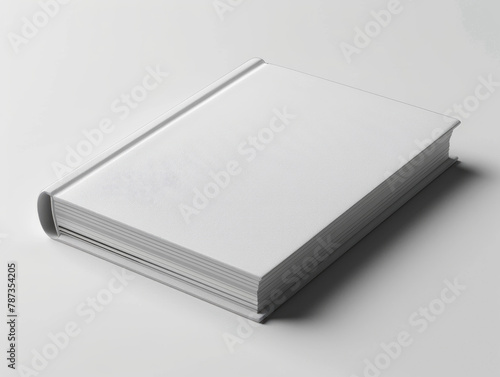 libro  chiuso con copertina rigida bianca su sfondo bianco , mock up diu copertina rigida di libro,  photo