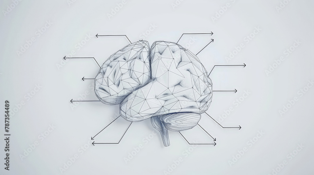 A minimalist line art illustration of a brain symbol connected to a ...