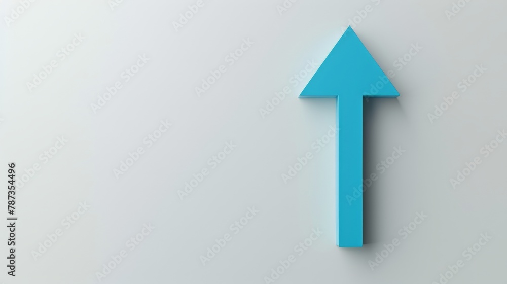 A minimalist line art illustration of a single, bold blue arrow pointing upwards on a crisp white background.3D rendering A minimalist line art illustration of a single, bold blue arrow pointing upwards on a crisp white background.3D rendering