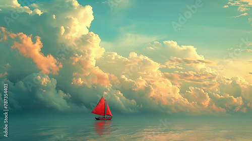 A sailboat is sailing in the ocean with a cloudy sky in the background