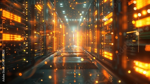 A server room overflowing with glowing servers, symbolizing the immense storage capacity required for big data.
