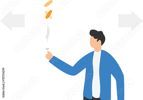 Businessman wants to take a decision and tossing coin, decision making by chance with coin, decision making concept

