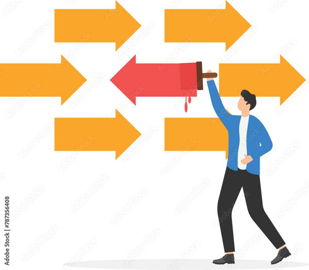 Do different concept, innovative ideas, man with pencil drawing a Different color arrow to the left in the middle of many arrows heading to the right
Do different concept, innovative ideas, man with pencil drawing a Different color arrow to the left in the middle of many arrows heading to the right