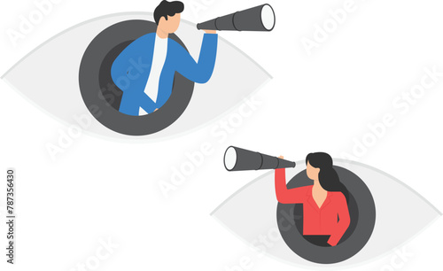 Business people using telescope on eye sign - Business vision concept vector

