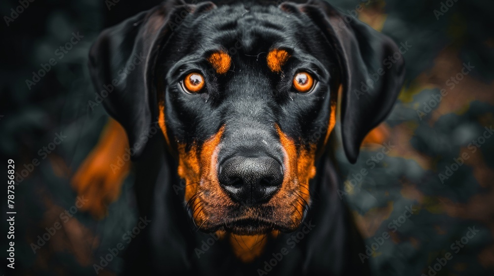 Obraz premium Expressive canine gaze intense close up of dog s face, symbolizing pet companionship and lifestyle