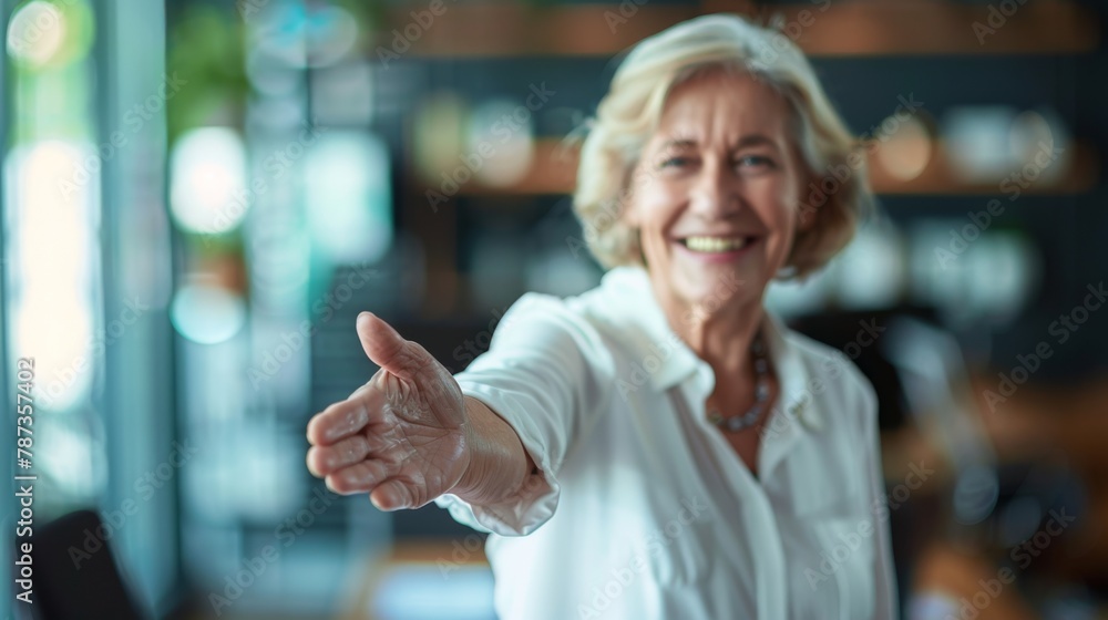 Fototapeta premium Smiling Woman Extending Hand
