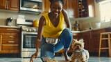 Joyful Woman Cooking with Dog