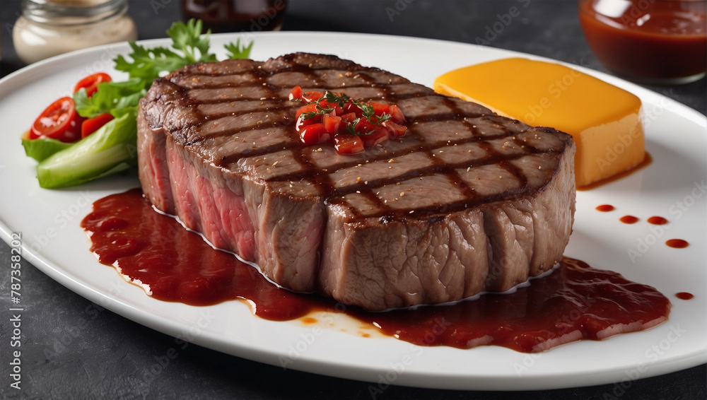 steak with condiments and sauce