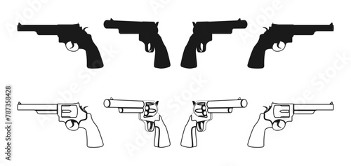 gun revolver pistol icon set. Vector Illustration isolated on white background.