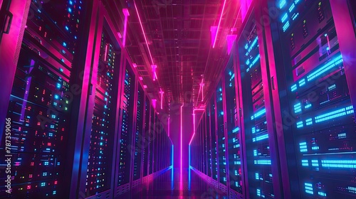 Blockchain data center with servers running cryptocurrency transactions