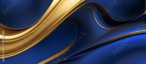 3D modern wave curve background wallpaper in navy blue and gold colors