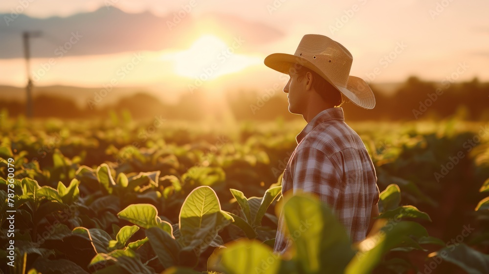 Field of Gold: Skilled Farmer Tending to Tobacco Crop