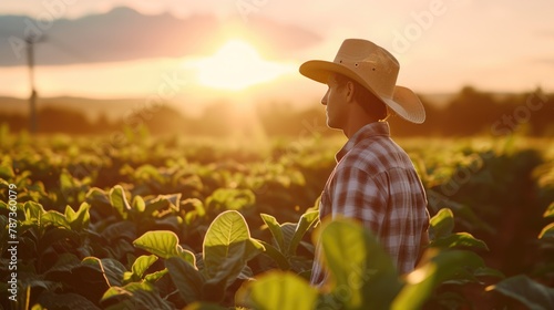 Field of Gold: Skilled Farmer Tending to Tobacco Crop © Andrii 