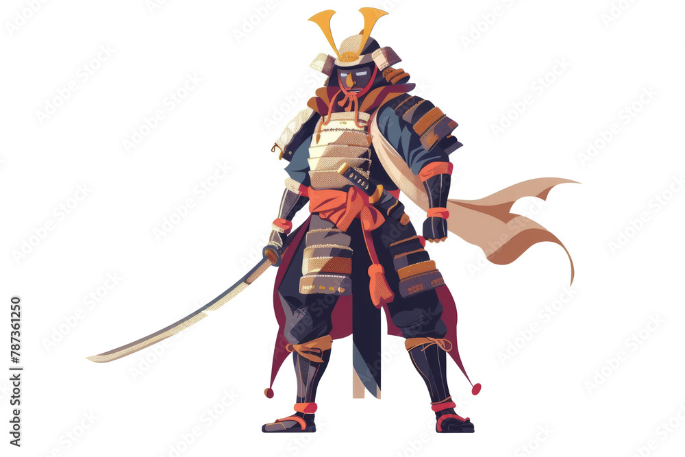 Samurai warrior: A Japanese samurai in elegant armor, holding a katana, on a minimalist white setting. Samurai warrior: A Japanese samurai in elegant armor, holding a katana, on a minimalist white setting.