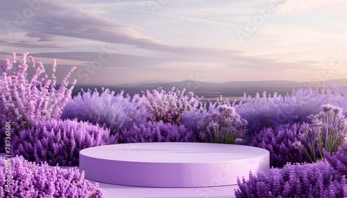 3D visualization, a place for your product. Purple field of lavender