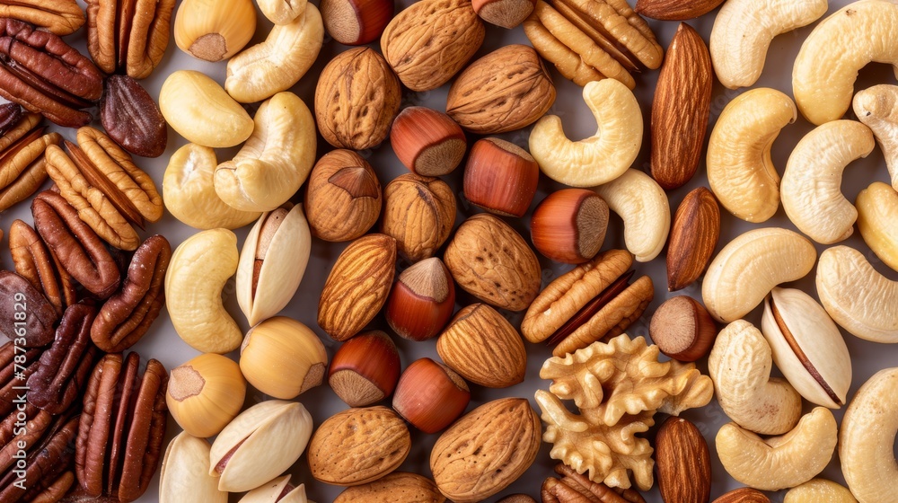 Assorted nuts creating a vibrant and textured natural background for appealing visuals Assorted nuts creating a vibrant and textured natural background for appealing visuals
