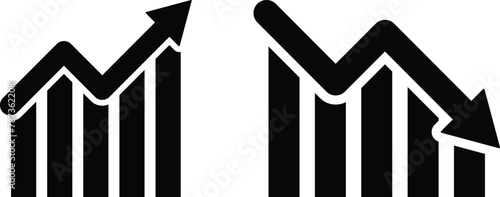 Growing up and down icon set . Business graph icons up and down . Vector illustration