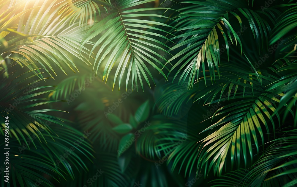 Palm Leaves Illustration Background with Warm Summery Shades. Text Area