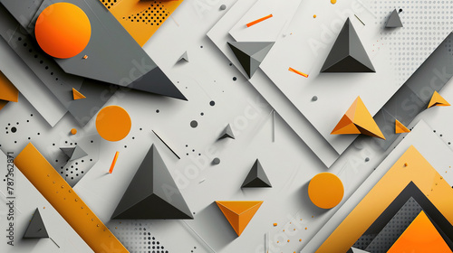 3D rendering of geometric shapes. Orange, white and black balls and cubes. Futuristic background. photo