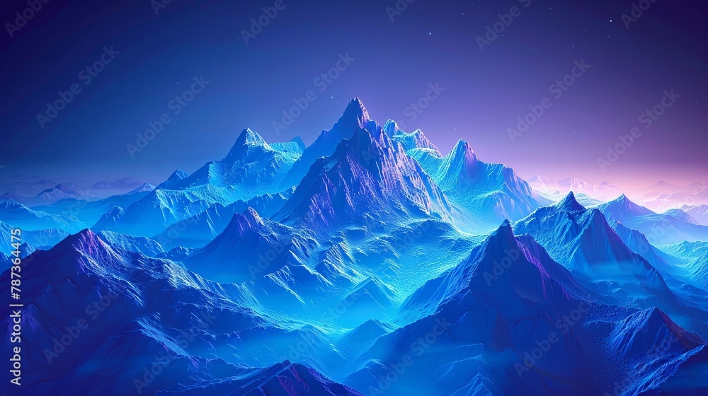 Blue Glowing Geometric Landscape for Tech Conference Backdrop A stunning blue glowing geometric landscape, perfect for elevating the ambiance at a tech conference or corporate event. - obrazy, fototapety, plakaty 