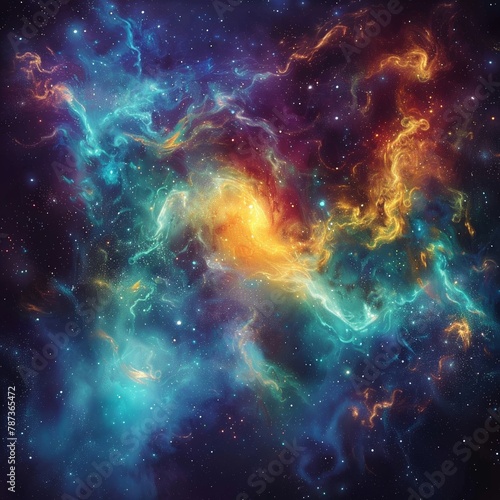 The mesmerizing dance of a swirling nebula features captivating quantum designs.