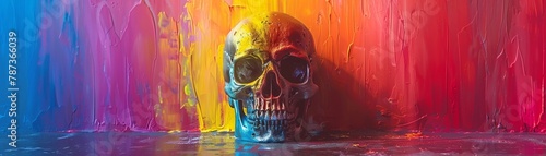 A colorful rainbow encircling a human skull photo