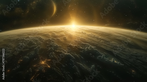 Sunrise over the planet Earth. 3D Rendering, 3D illustration