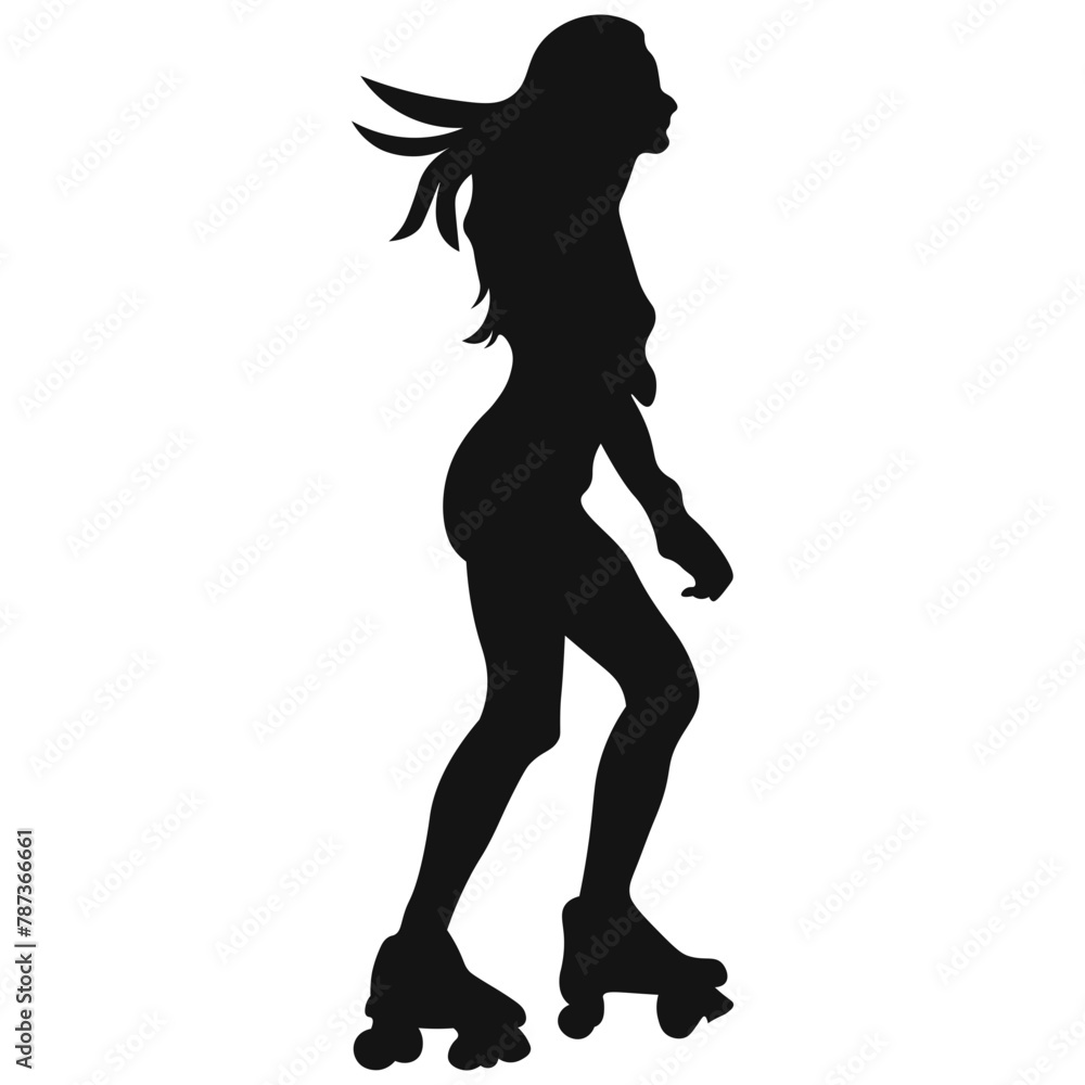 Roller Skating Girl Silhouette Collection For Design Element Templet