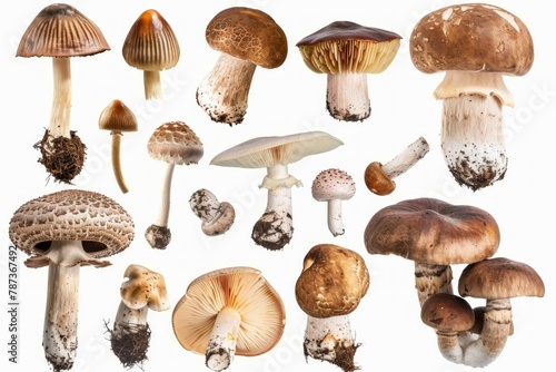  mushrooms collection isolated on white background