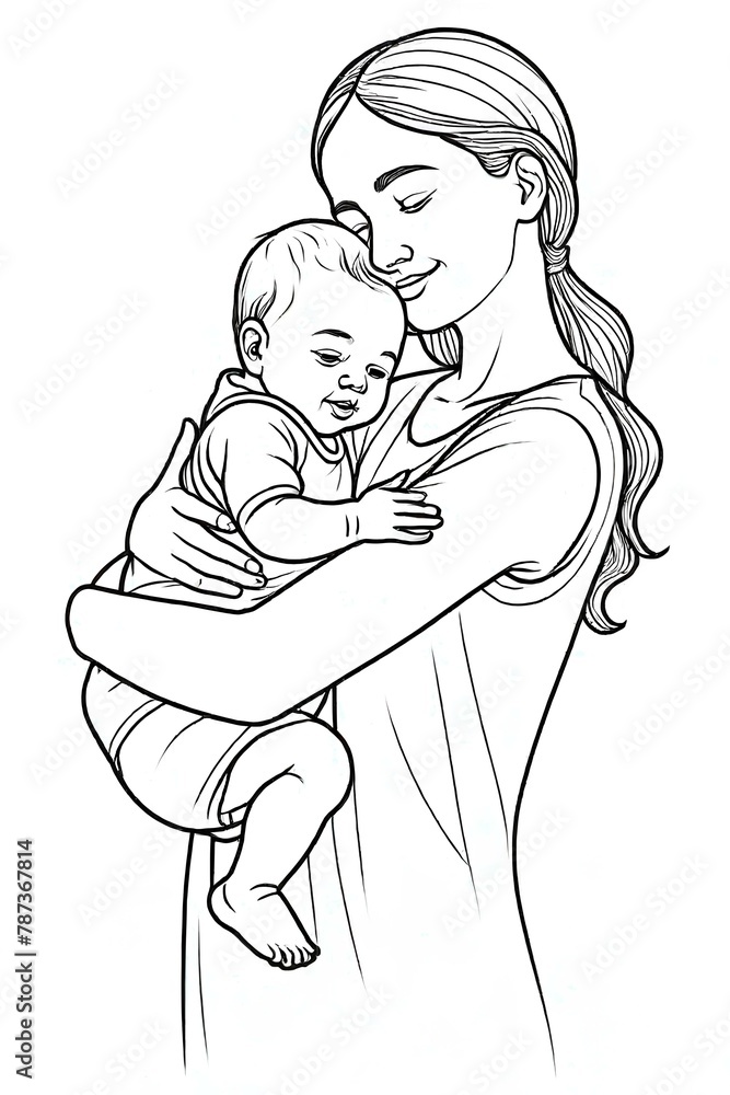 mother and child with outline style