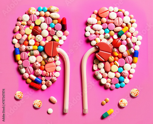 Kidneys disease, medication addiction, medical concept illustration photo