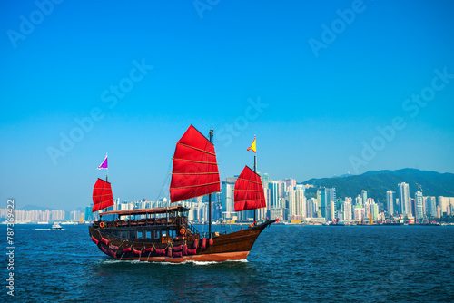 Tourist sailboat in Hong Kong, China photo