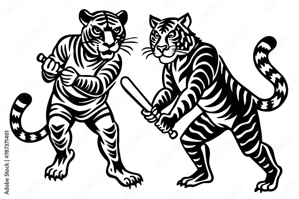 the-tigers-are-playing-cricket vector illustration the-tigers-are-playing-cricket vector illustration