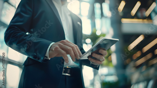 He knows how to handle business the smart way Shot of a young businessman using a digital tablet in an office   Generative AI